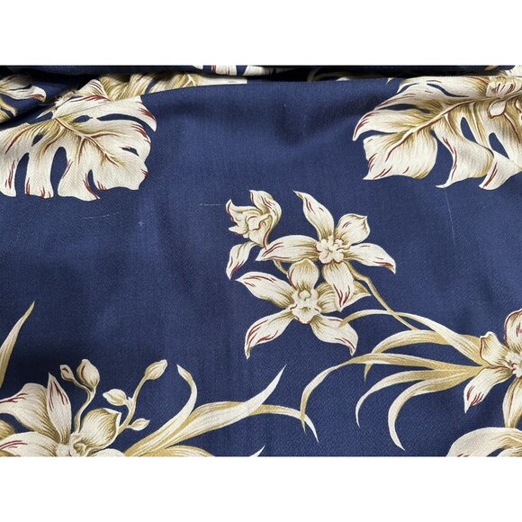Vintage Luau Mens Hawaiian Shirt Dark Navy Blue Floral Size 2X Spun Rayon Poplin - Picture 7 of 7